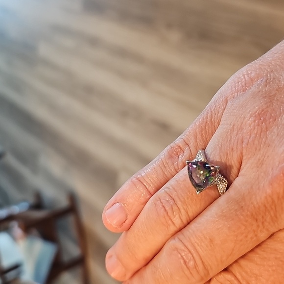 unknown Jewelry - White Gold Over Silver Mystic/Fantasy Topaz and diamond Ring 7